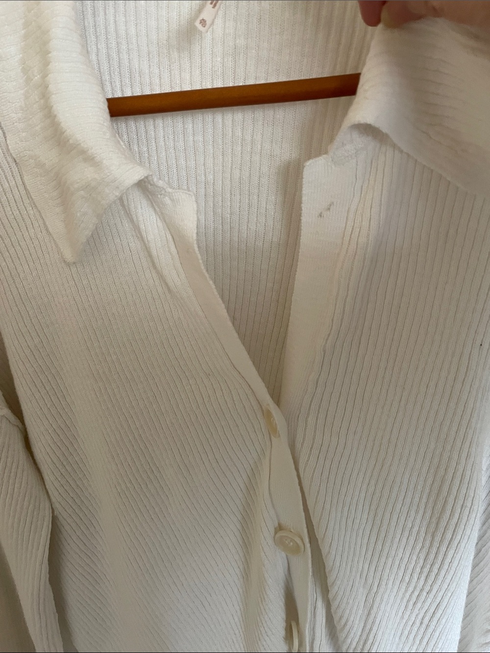 Free People Cream Ribbed Button-Up Collared Top - Picture 3 of 4